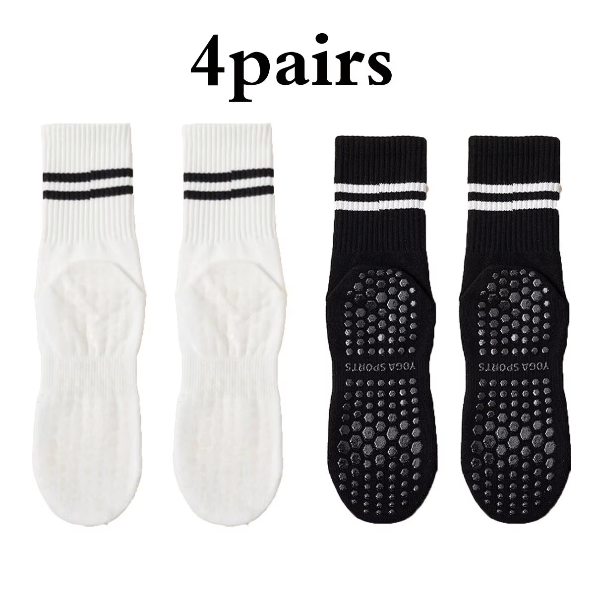 Non-Slip Pilates & Yoga Socks for Women - 4 Pairs of Grip Socks for Barre and Fitness