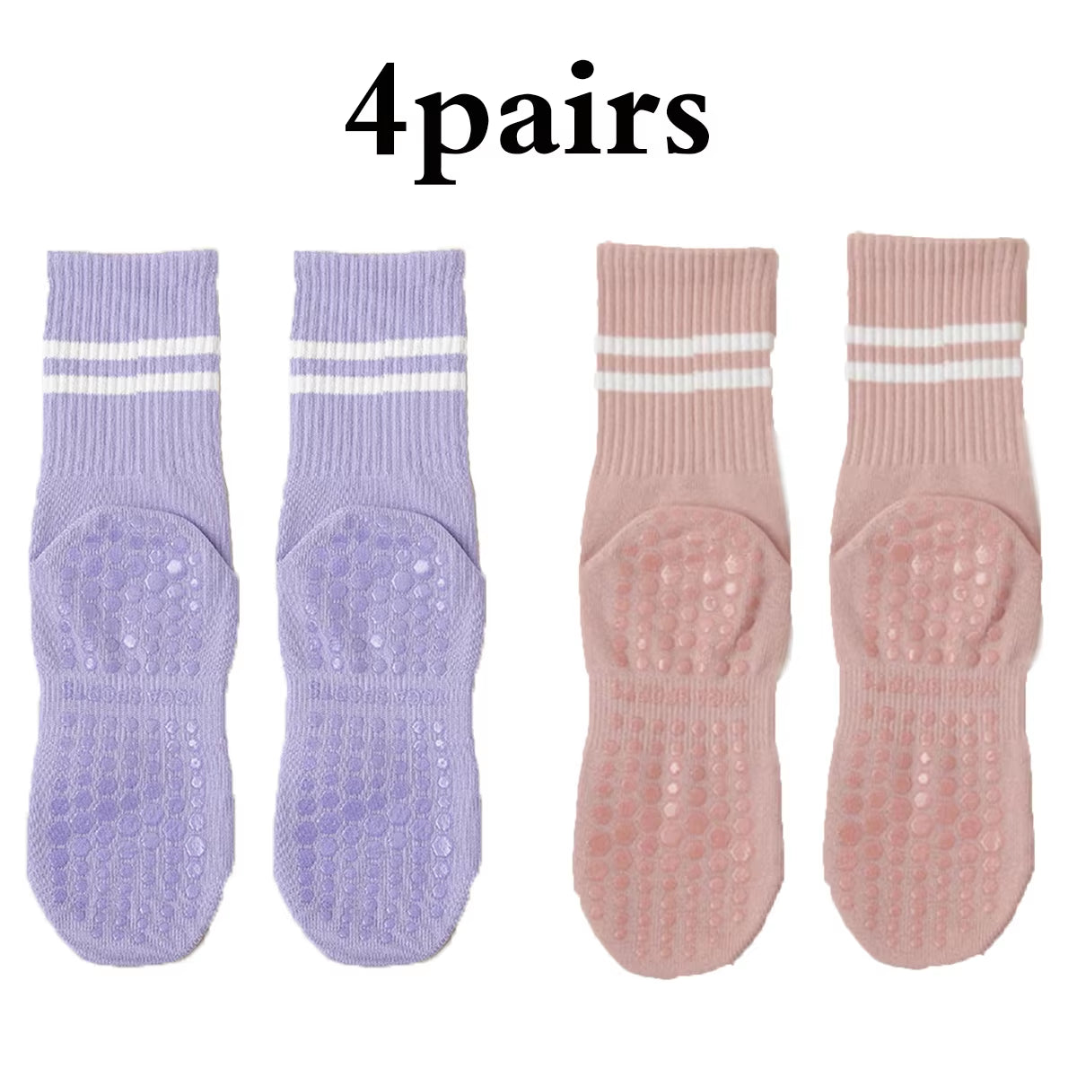 Non-Slip Pilates & Yoga Socks for Women - 4 Pairs of Grip Socks for Barre and Fitness