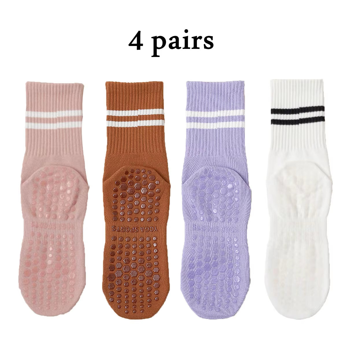Non-Slip Pilates & Yoga Socks for Women - 4 Pairs of Grip Socks for Barre and Fitness