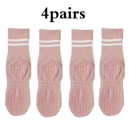 Non-Slip Pilates & Yoga Socks for Women - 4 Pairs of Grip Socks for Barre and Fitness