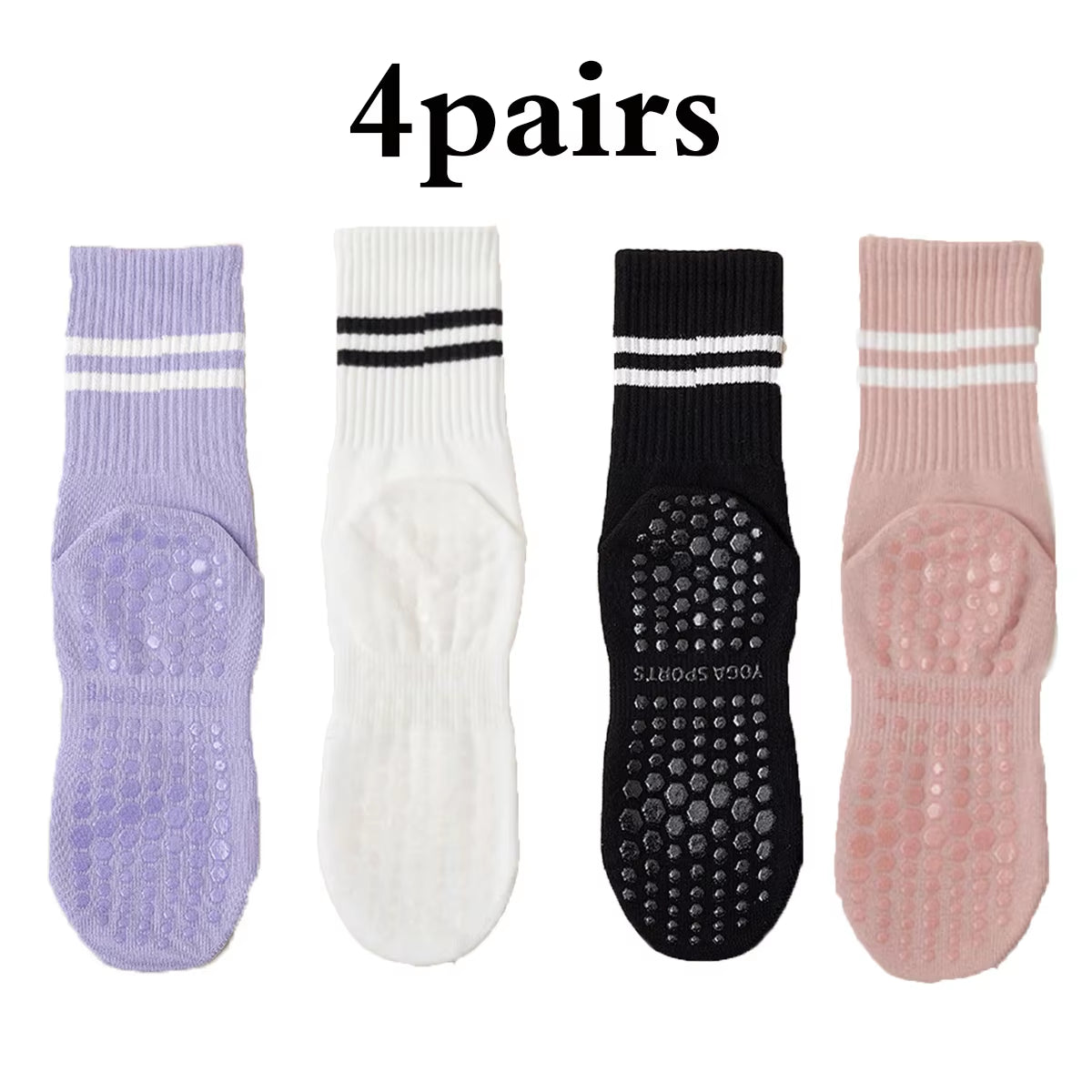 Non-Slip Pilates & Yoga Socks for Women - 4 Pairs of Grip Socks for Barre and Fitness