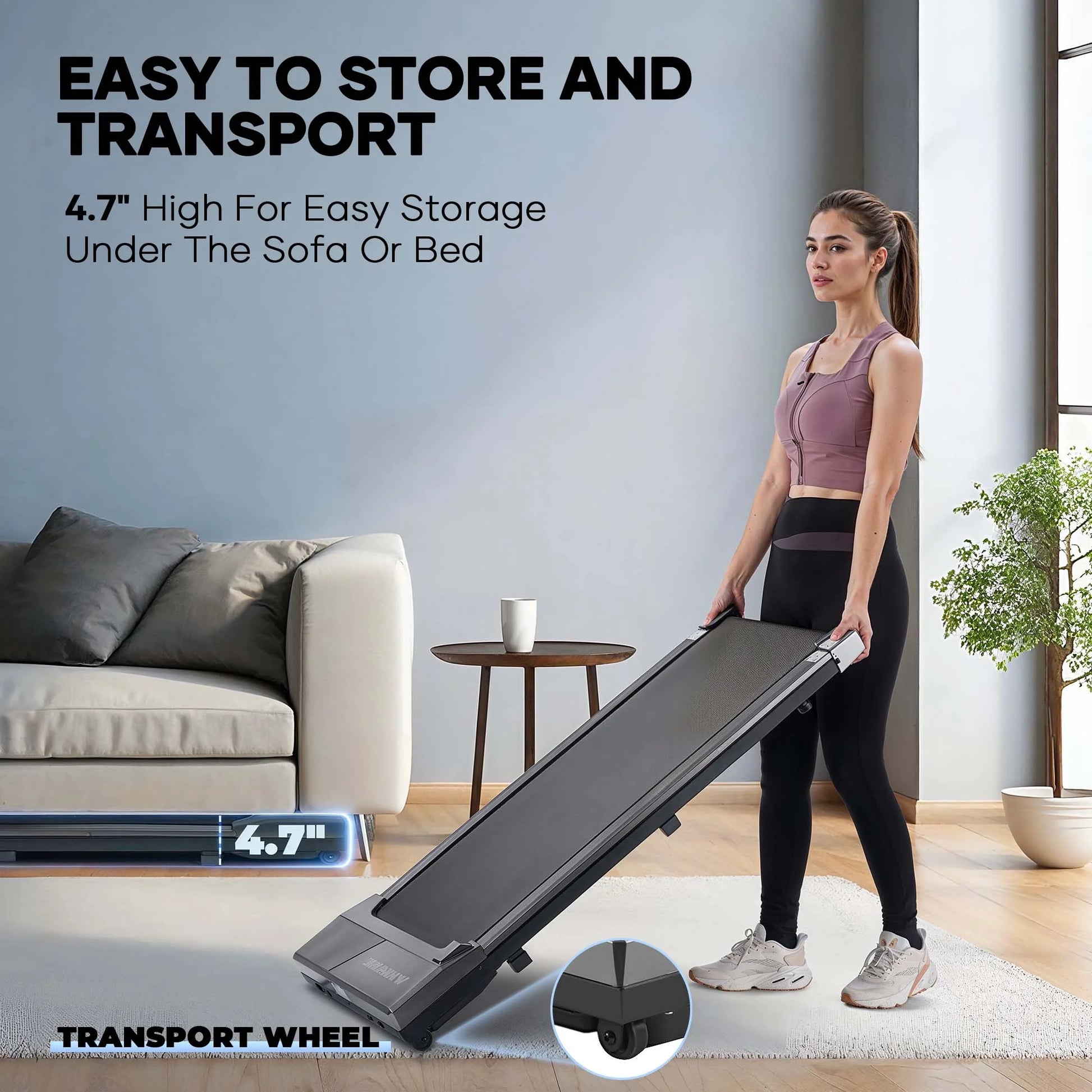 Walking Pad Treadmill 4.7" Ultra-Thin, Underdesk Treadmill2.25Hp, 3.8 MPH, Remote Control, Compact Walking Pad for Home Office, 265 Lbs