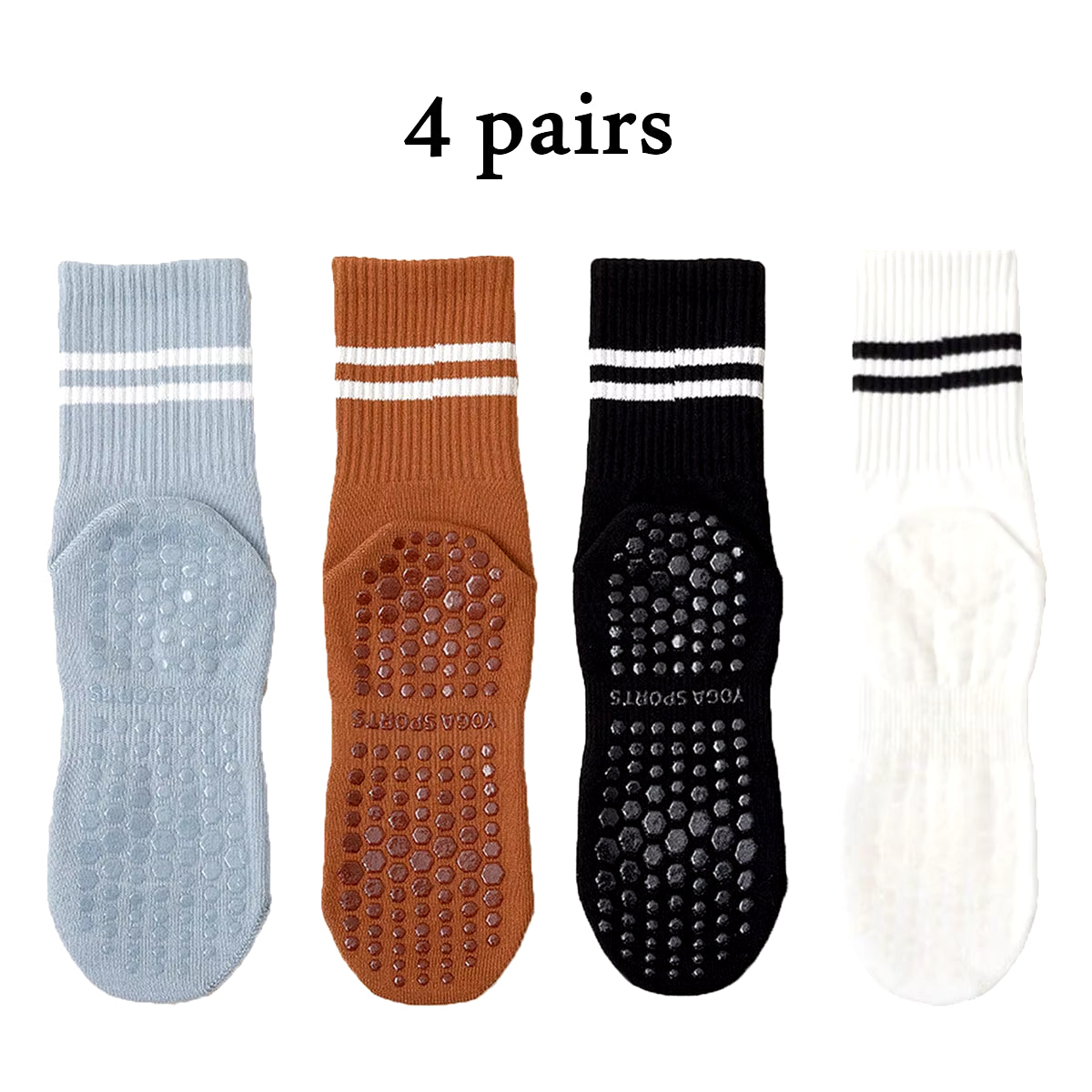 Non-Slip Pilates & Yoga Socks for Women - 4 Pairs of Grip Socks for Barre and Fitness