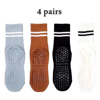 Non-Slip Pilates & Yoga Socks for Women - 4 Pairs of Grip Socks for Barre and Fitness
