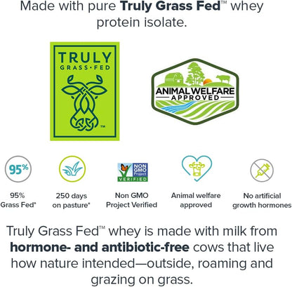 Premium Grass-Fed Whey Protein Isolate - Non-GMO, Lactose-Free, Sugar-Free, 30 Servings Vanilla Dietary Supplement