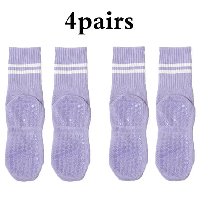 Non-Slip Pilates & Yoga Socks for Women - 4 Pairs of Grip Socks for Barre and Fitness